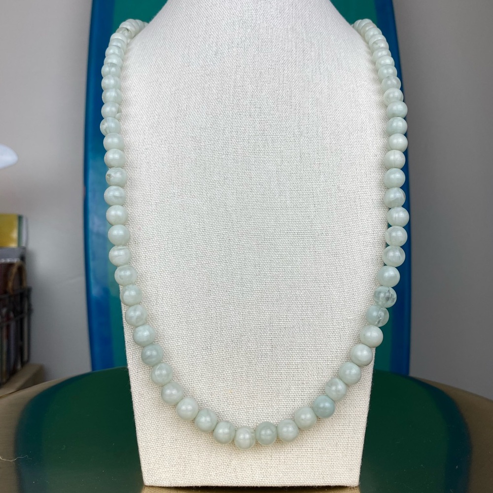 Vintage 35” Jade Necklace • Marbled Green Beads • Layering Strand